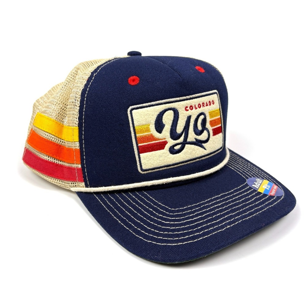 NWT YoColorado Vintage Ranger Colorado‎ Trucker Cap Adult Fit Navy Red Orange